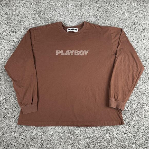 Playboy Shirt Mens XL Brown Long Sleeve PacSun Crewneck Graphic Streetwear - Picture 1 of 11